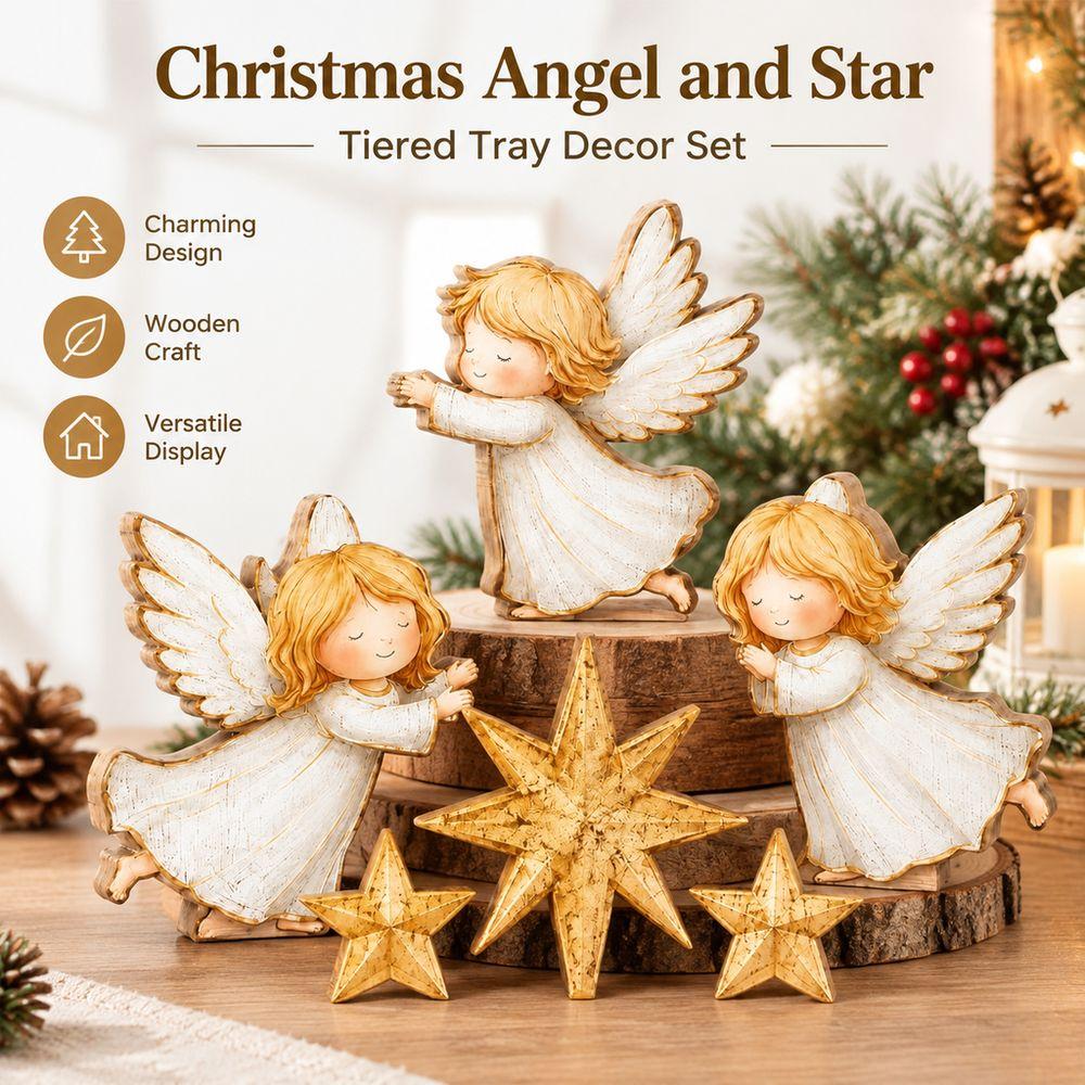 1 Set White and Gold Christmas Tabletop Ornaments Wooden Decor Set Christmas Decor