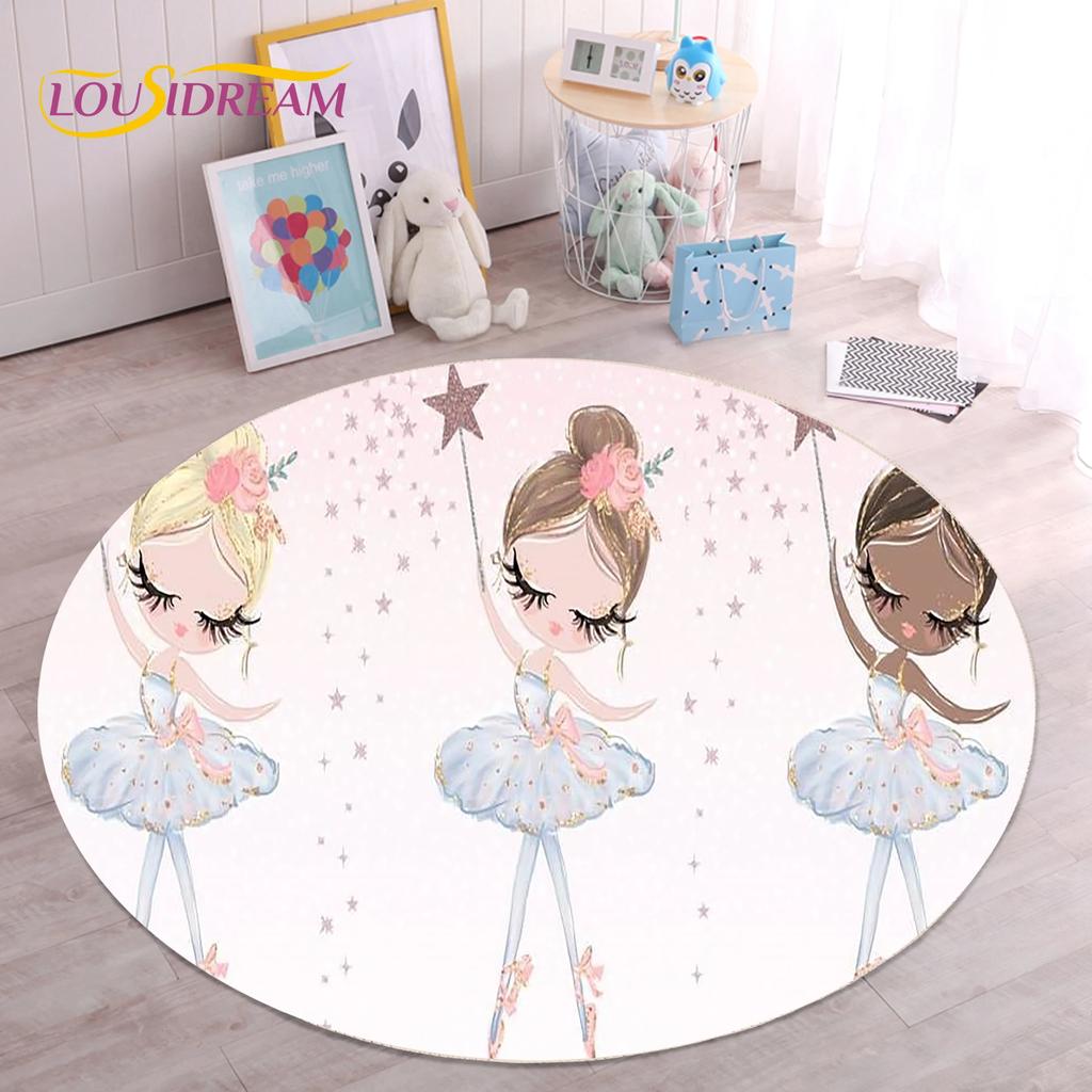 Cute Ballet Girl Ballerina Fairy Unicorn Cartoon Round Area Carpet Rug for Living Room Bedroom Kids Decor,Pet Area Rug Non-slip