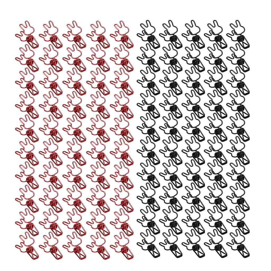 100Pcs Bunny  Clips Hollow Out Strong Metal Multi Purpose Small Paper Clips for Bags Clothes D