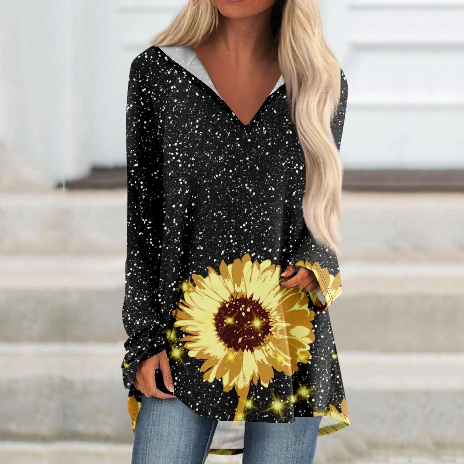 Женские свободные топы с V-образным вырезом и капюшоном с длинными рукавами — фото 5