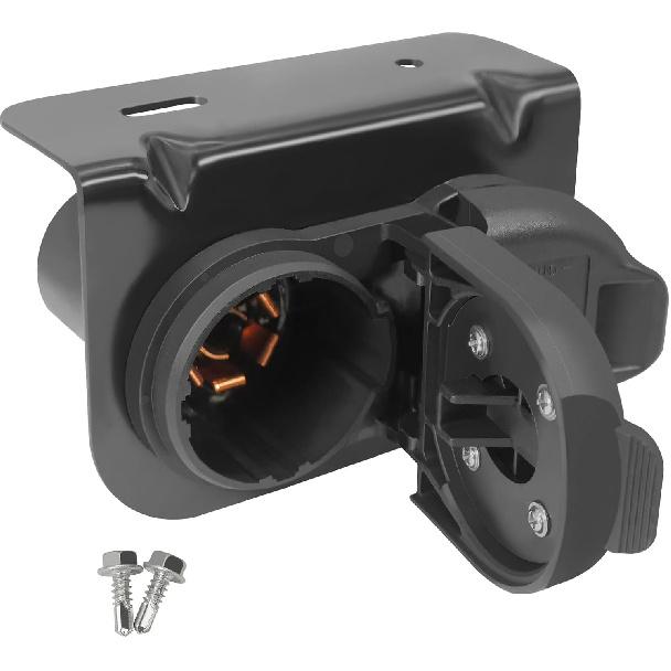 Premium 7 And 4 Pin Trailer Connector, 7 Blade Round Trailer Socket And 4 Way Flat Adapter With Bracket, Truck Plug For Towing Pickup SUV RV Camper