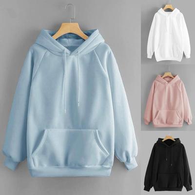 S-5XL Damen Lässig Einfarbig Kapuze Tasche Langarm Pullover Sweatshirt