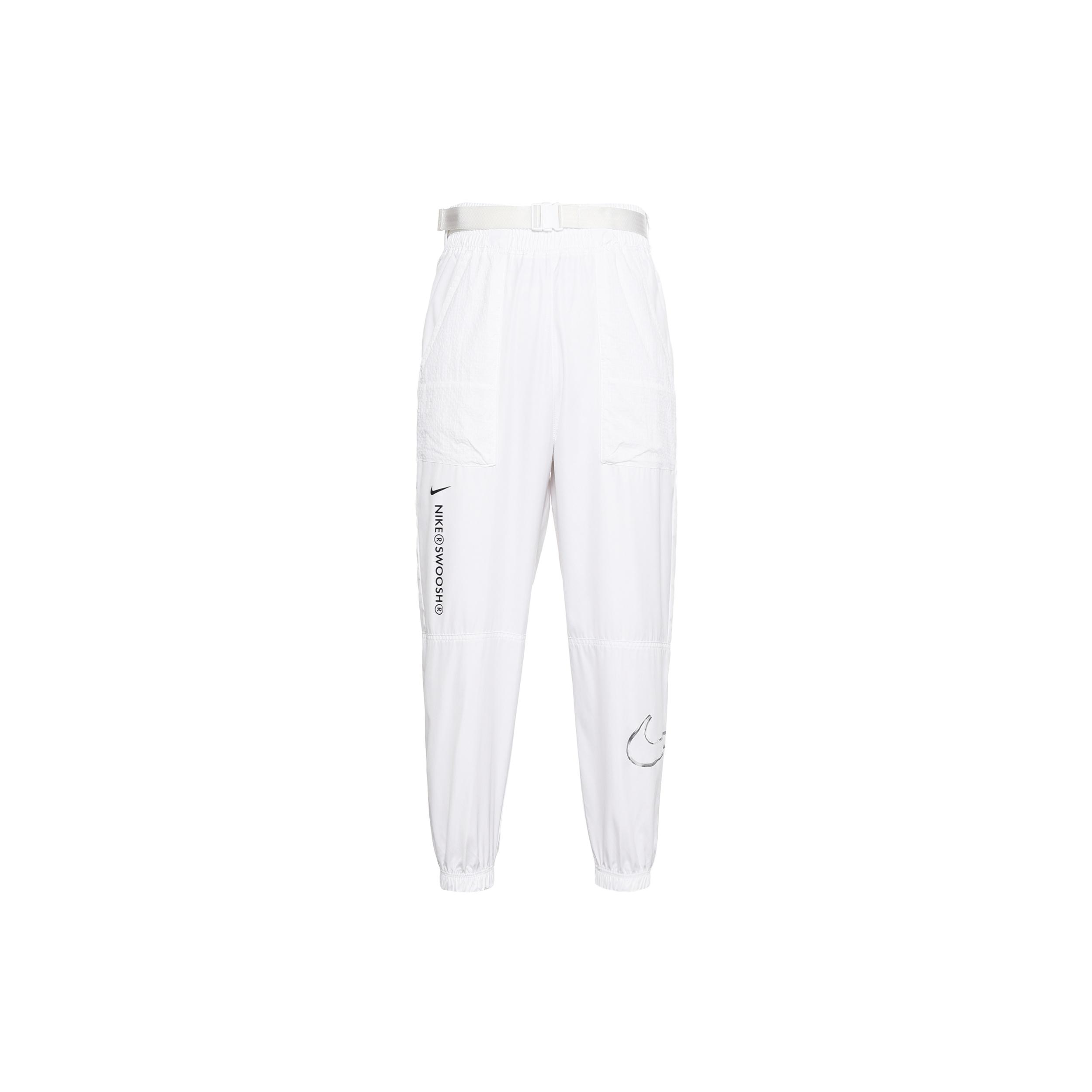 (WMNS) Nike Logo Printing Sports Adjustable Belt Bundle Feet Woven Long Pants/Trousers Autumn White Women s DJ8997-100 L