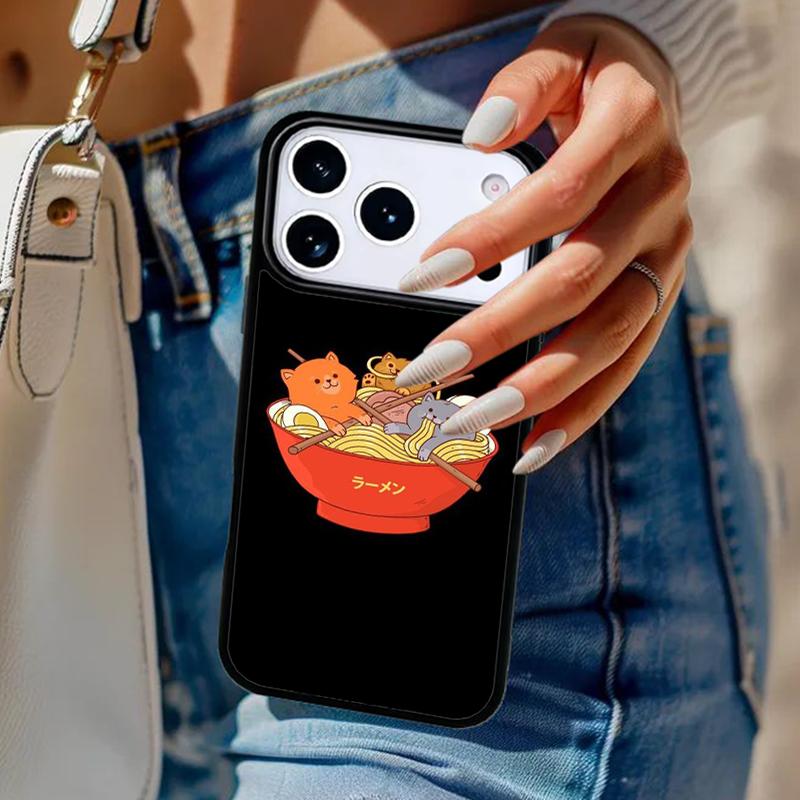 Ramen Cat Japanese Art Phone Case For iPhone 17 Air 14 15 13 12 Max Cover For Apple 16e 11 Pro Max Plus Coque