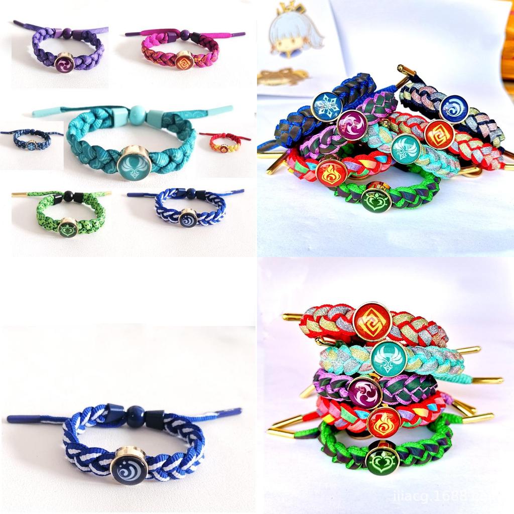Genshin Impact Leuchtendes Gradient Geflochtenes Armband Mit Multifunktions-Elementalknöpfen