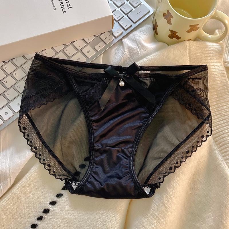 

Сексуальные атласные трусики со средней посадкой, дышащие сетчатые кружевные трусики-треугольники для женщин XL чёрный