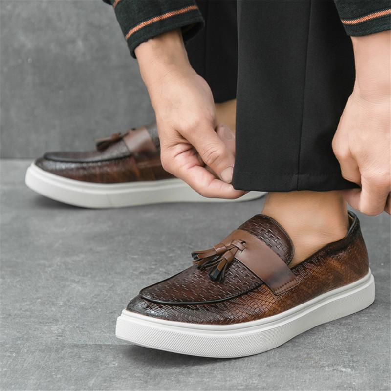 New Luxury Designer Men's Knit Pattern Tassels Loafter Leisure Platform Shoes Male Walking Dress Wedding Footwear Zapatos Hombre