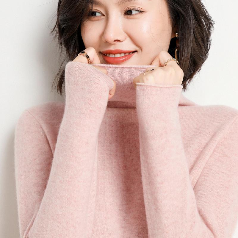 100% Pure Wool Slim Fit High Neck Sweater for Women - Autumn/Winter Fashionable Base Layer