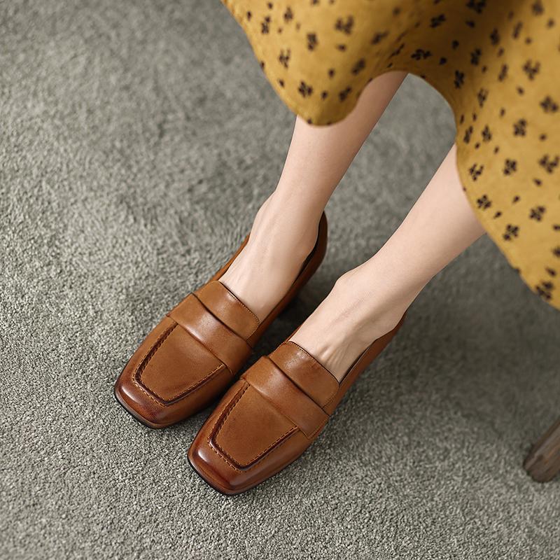 Fashion New Spring/Autumn Women Shoes Square Toe High Heels Sheep Skin Chunky Heel Pumps for Women Slip-on Solid Colors Shoes for Women