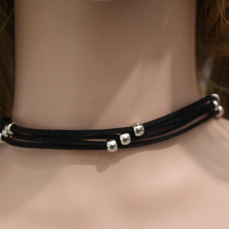 Colier choker cu mărgele din oțel titan, simplu, cu șnur din piele întoarsă, lanț pentru claviculă, bijuterii de petrecere, colier guler dulce și cool
