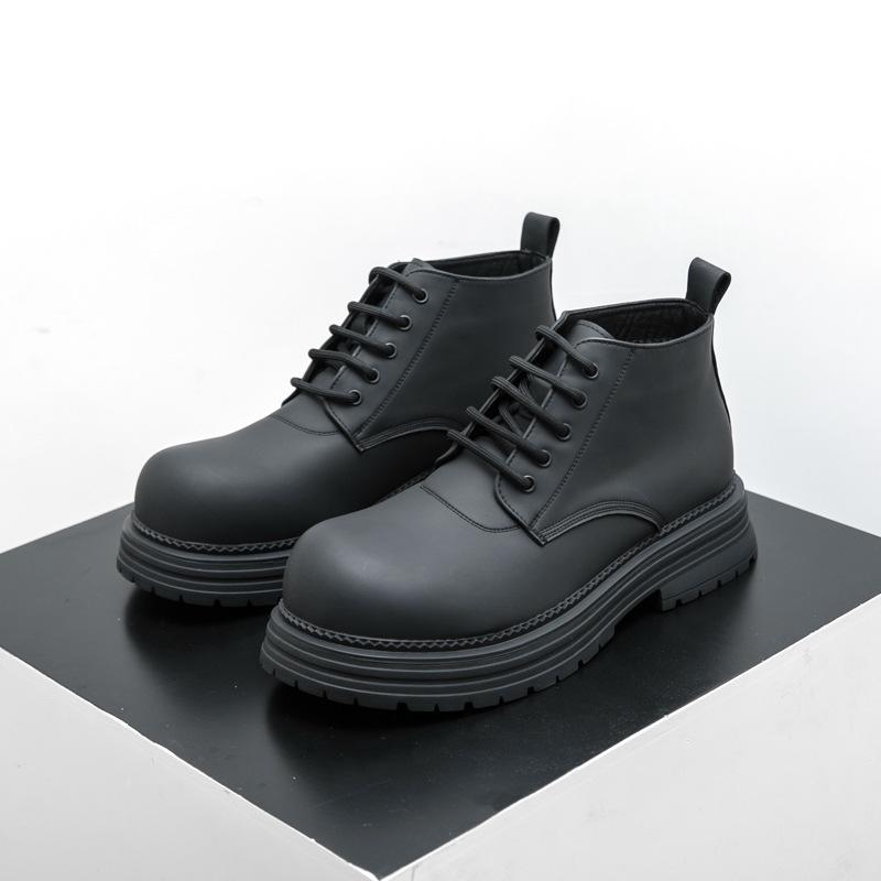 Men s Plus Size British Motorcycle Leather High-Top Boots - Thick-Soled Autumn Work Shoes 39 чёрный