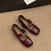 Fashion Temperament Black Inner Height Increase Shallow Mouth Flat Sole Shoes Women's 2025 New Spring Square Head French Mary Jane Shoes
