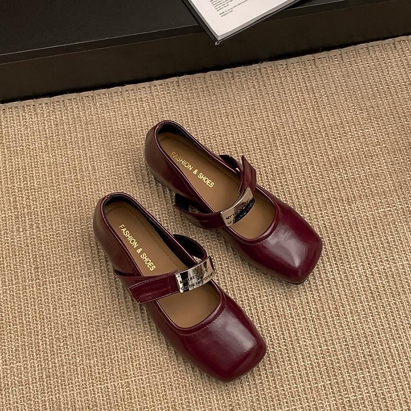 Fashion Temperament Black Inner Height Increase Shallow Mouth Flat Sole Shoes Women's 2025 New Spring Square Head French Mary Jane Shoes