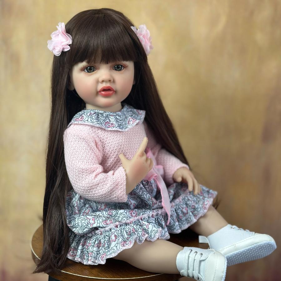 BZDOLL Realistic Reborn Baby Full Soft Vinyl Body Girl Doll 55 CM 22 Inch Lifelike Long Hair Princess Toddler Bebe Birthday Gift
