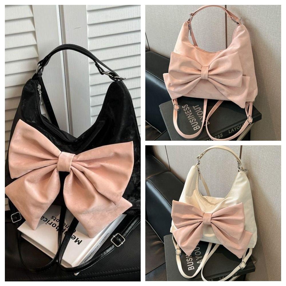 Sweet Large Capacity Handbag Y2K PU Backpack Casual Bow Shoulder Bag Travel