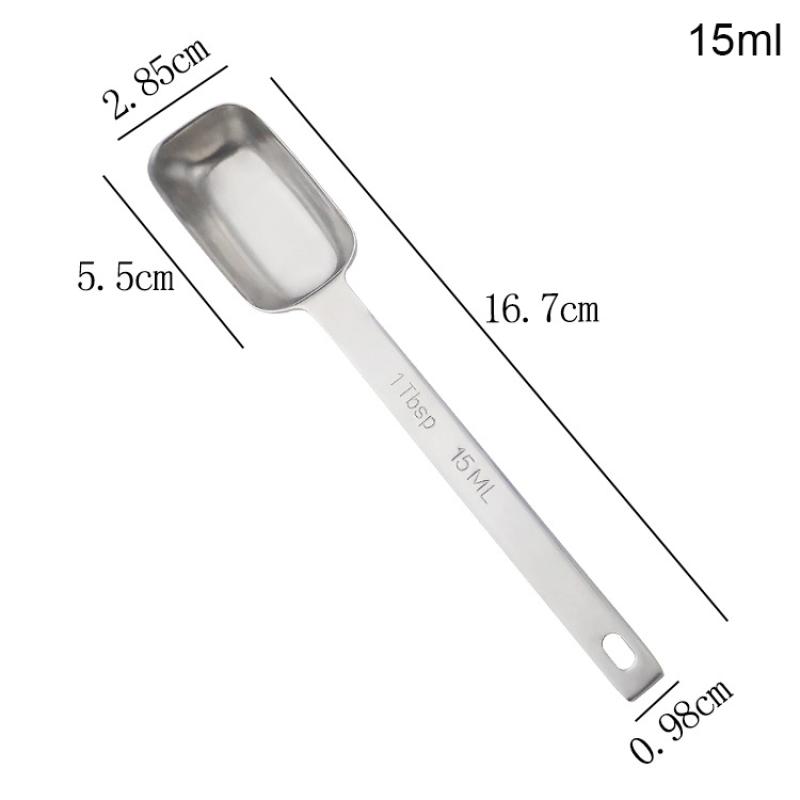 1Pc 304 Stainless Steel Rectangular Kitchen Measuring Spoons With Scale For Coffee Graduated Spoon Powder Coffeeware