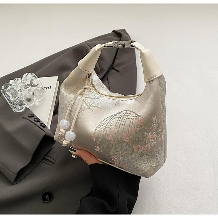 

Сумка для переноски в китайском стиле, женская, летняя, 2024 года, модная, вышитая, гороховая сумка, нишевая, роскошная, простая, через плечо, женская сумка белый