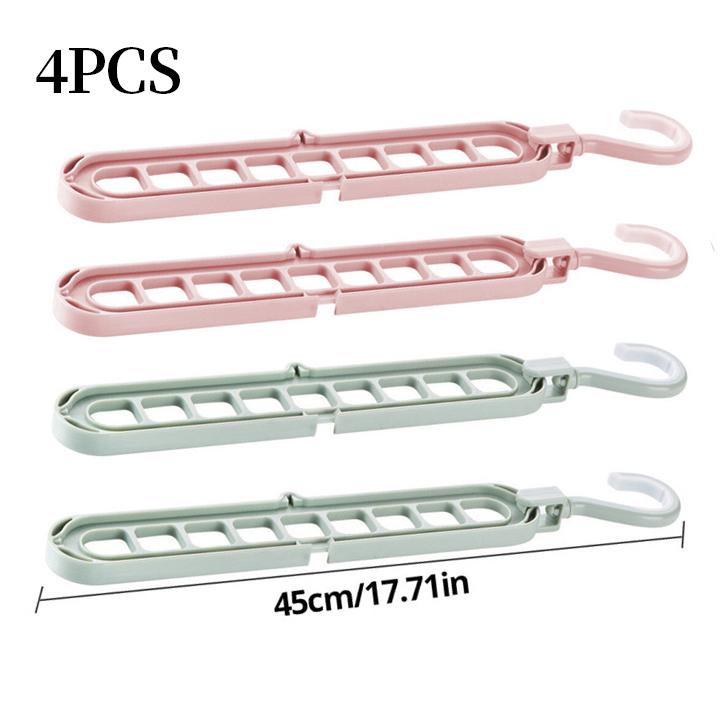 2Pcs/4Pcs Red&Green Multifunctional Foldable Reusable Hanger Storage Rack Nine Hole Plastic Hanger For Household Garments