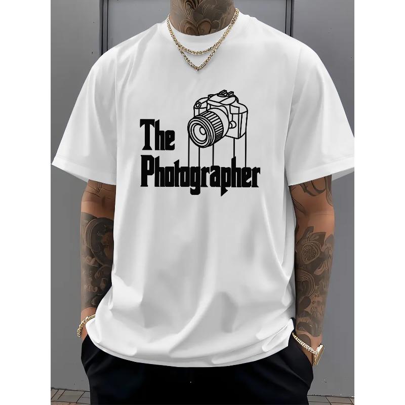 Европейские размеры Фотограф Печатный элемент Мужская футболка, Высококачественная мужская мода Повседневная футболка с коротким рукавом с принтом S