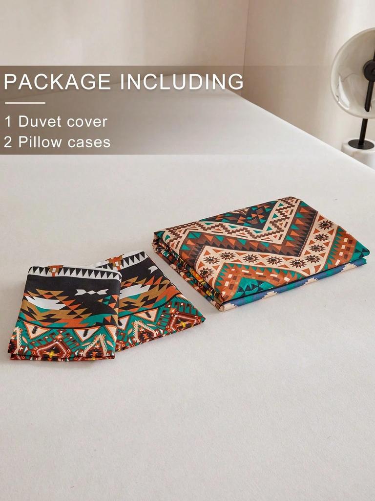 3Pcs Classic Geometric Pattern Duvet Cover Set With 2 Pillowcase Without Filler, Modern Polyester Soft Bedding Sets Single Size