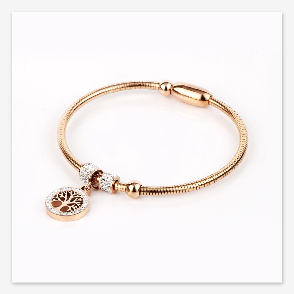 European and American LifeTree Rhinestone Titanium Steel Bracelet with Stainless Steel Magnet for Women