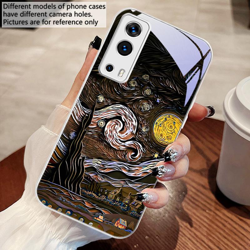 Oil Painting Starry Sky For Vivo Y76 16 55 V29 Lite 5G 25 23 30 iQOO Z9X 12 Pro Neo X200 100 90 60 Tempered Glass Phone Case
