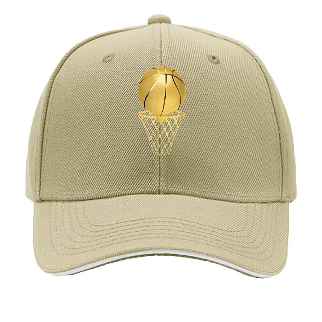 Golden Basketball And Basketball Frame Print Gift Fashionable Adjustable Baseball Cap Sandwich Baseball Cap