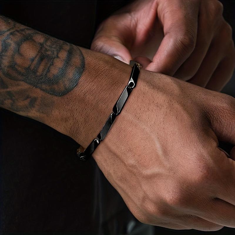 1Pc Fashion Men'S Titanium Steel Bracelet, Quenched Bamboo Leaf Chain Fashion Versatile Bracelet For Men And Women