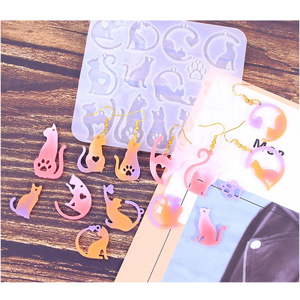 Handmade Epoxy Resin Moulds Cats Earrings Silicone Moulds Animal Molds Pendant Moulds with Hole Jewelry Making Molds