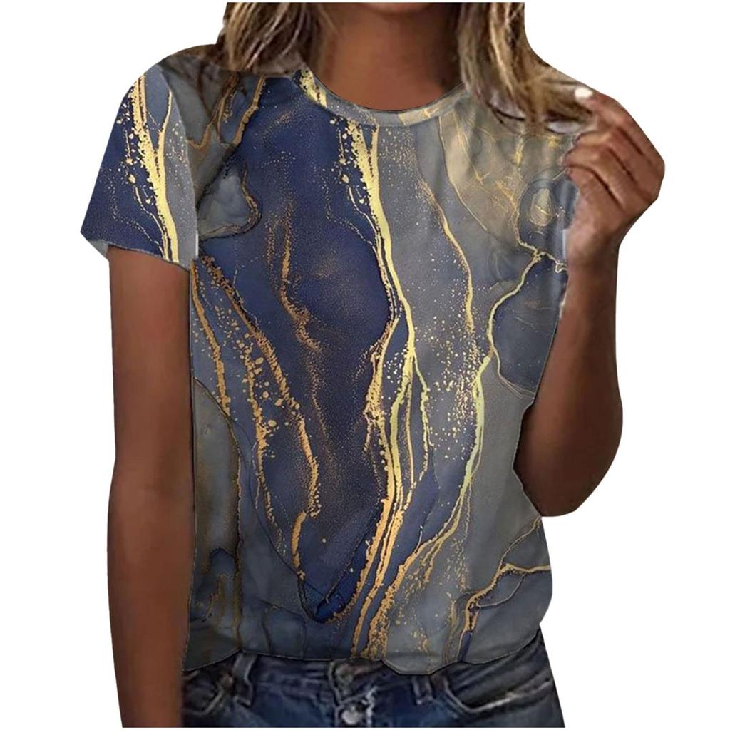 2025 New Summer Temperament Women's Sunrise Printed Women's T-shirt Round Neck Short Sleeve Street Casual Daily Basic Tops