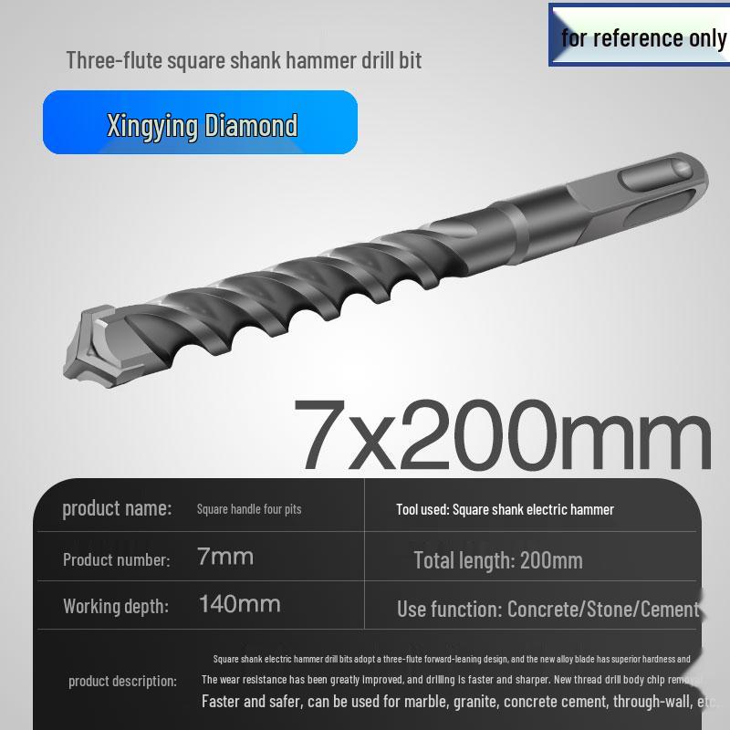 Three-Flute Round & Square Shank Drill Bit for Concrete, Cement, Rebar, Stone, Granite, Marble.