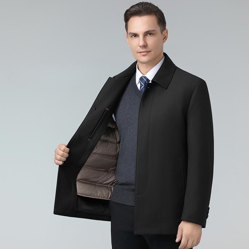 Men's down jacket men's removable liner thickened goose down jacket mid-length warm middle-aged and elderly dad wear