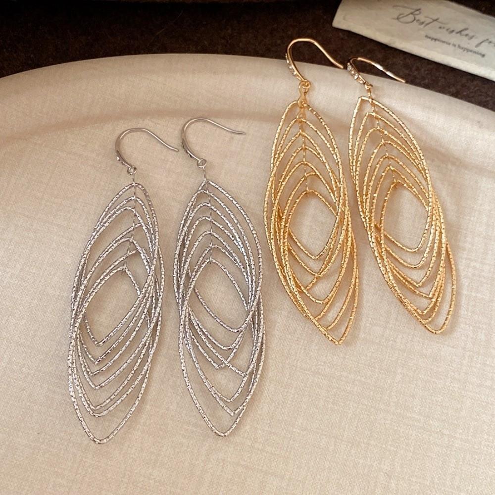 Oval Hollow Long Tassel Dangle Earrings Gold Silver Ear Hook Exquisite Ear Clip Party