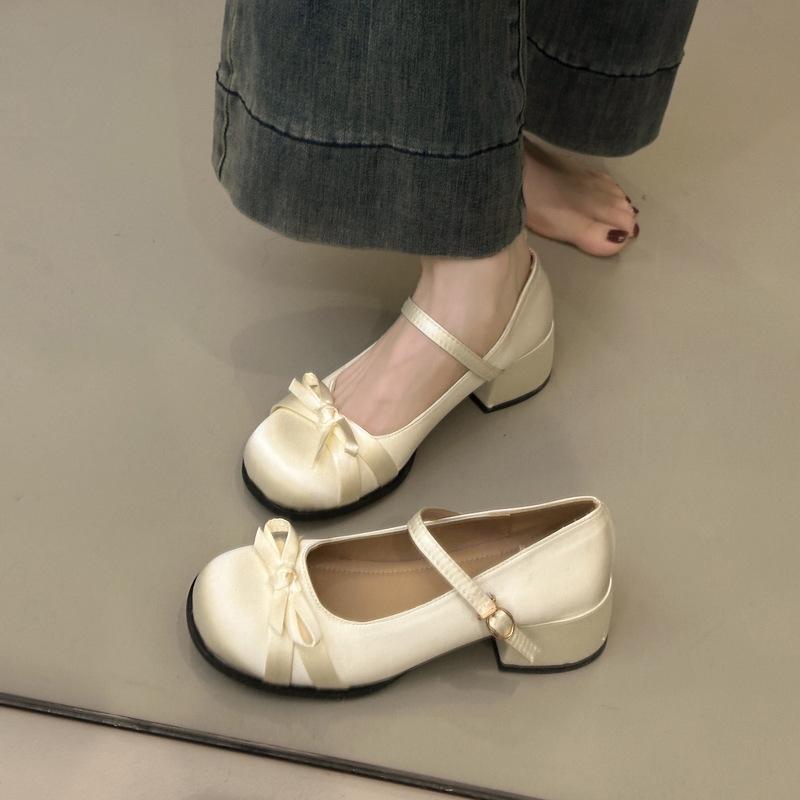 White Mary Jane Shoes Women's 2025 New Spring Versatile Bow French Shallow Mouth Single Shoes College Style Small Leather Shoes