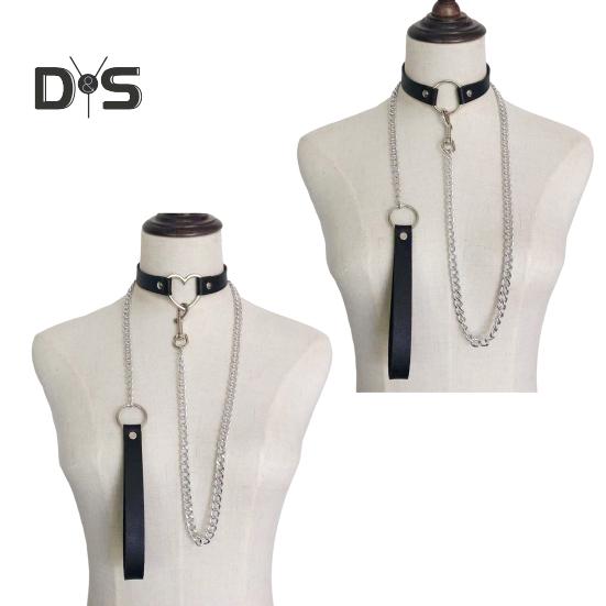 Women Faux Leather Collar Leash Chain Decor Adjustable Erotic Lover Necklace Cosplay Nightclub Party Choker Individual Neck Jewelry