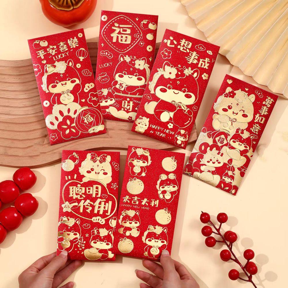 6pcs Flower New Year Red Envelopes Chinese Style Paper Red Pockets  Lunar Year Celebration