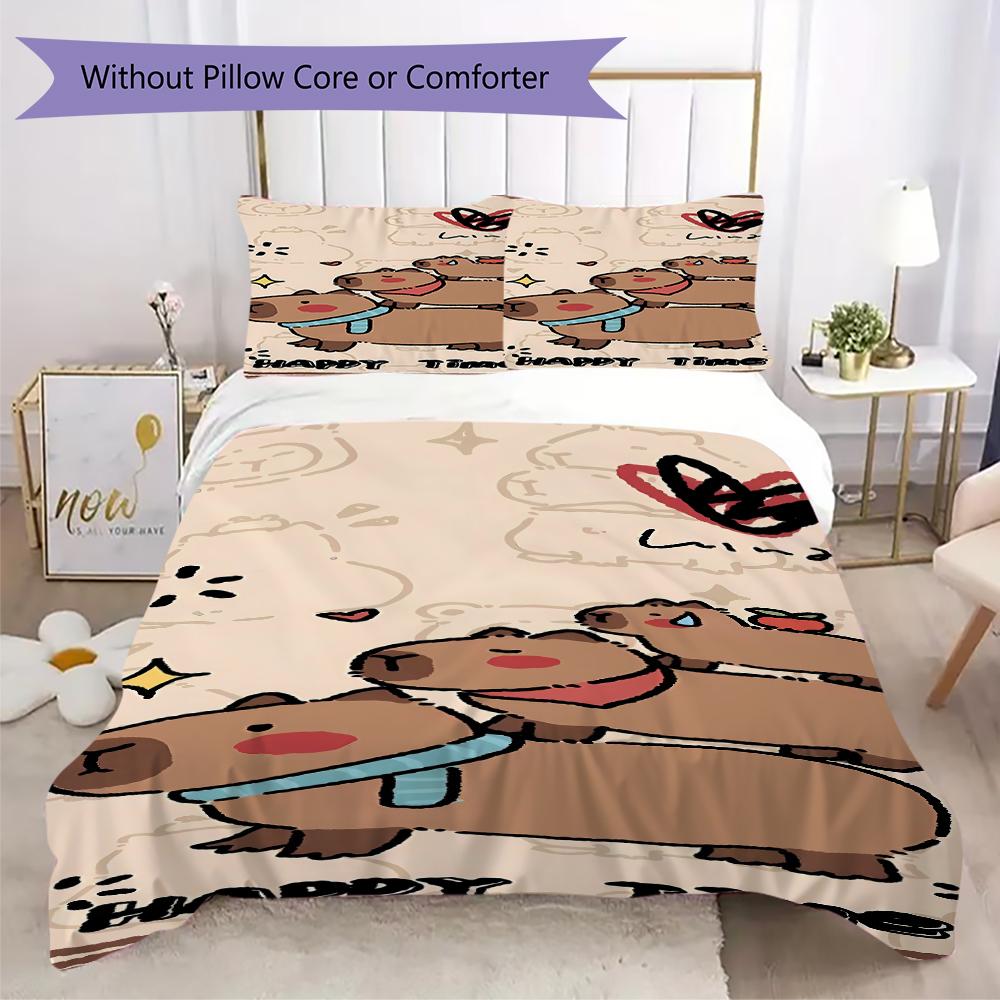1 Stück Capybara süßes Muster Bettwäsche Steppdecke Set Bettbezug Kissenbezug Heimdekoration Geburtstagsgeschenk (1 Bettbezug + 2 Kissenbezüge, ohne Füllung)