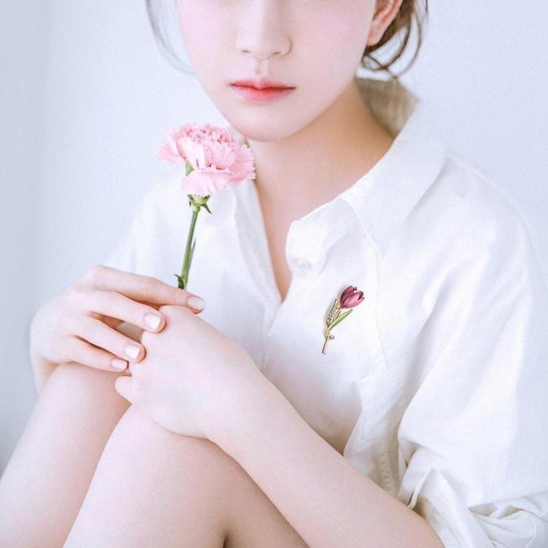 Elegant Tulip Flower Brooch Pin Crystal Costume Jewelry Clothes Accessories Jewelry Brooches