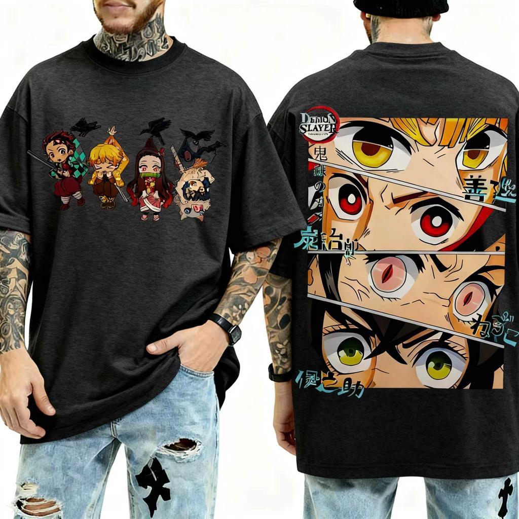 Demon Slayer Kimetsu No Yaiba Anime Graphic T‑shirt Chibi Team Character Print Summer Short Sleeve Unisex Casual Oversized Streetwear Tees Tops