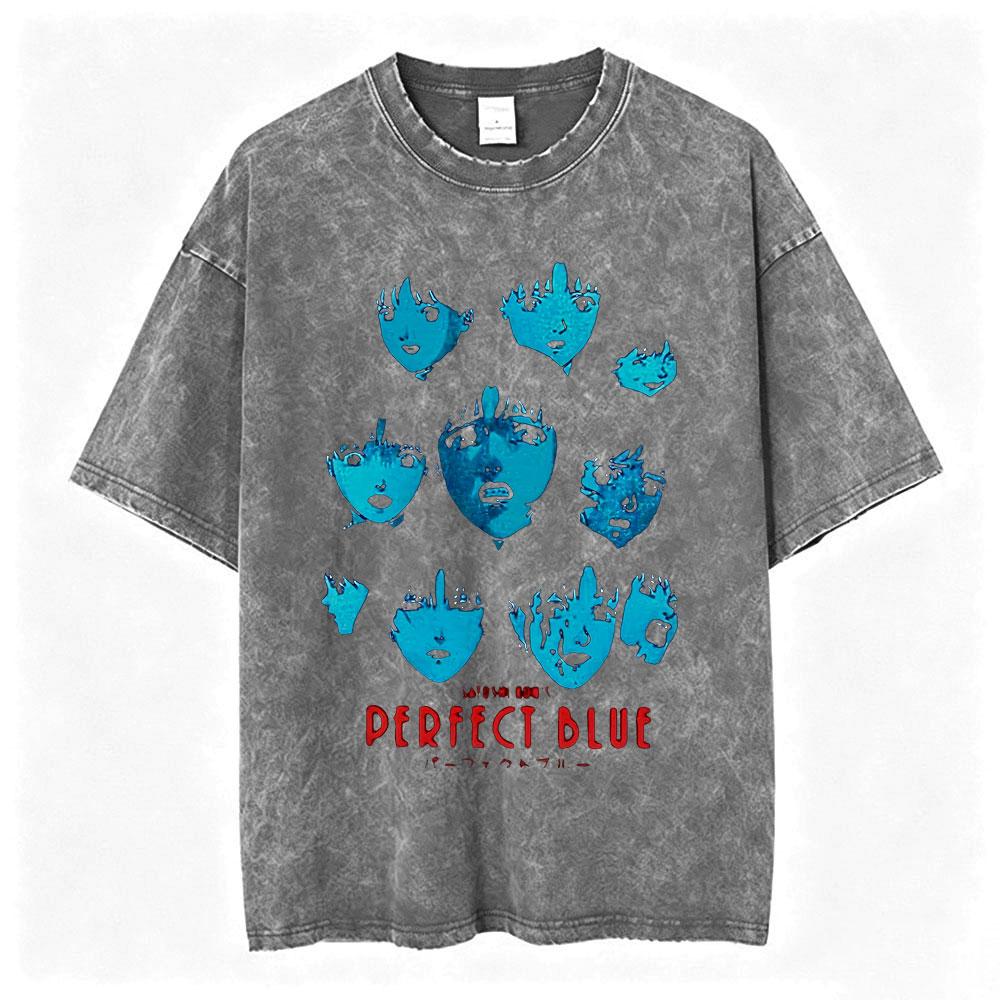 Vintage Washed Anime Perfect Blue A Satoshi Kon Film Mima Kirigoe TShirts Mens Women Fashion Oversized Short Sleeve T Shirts