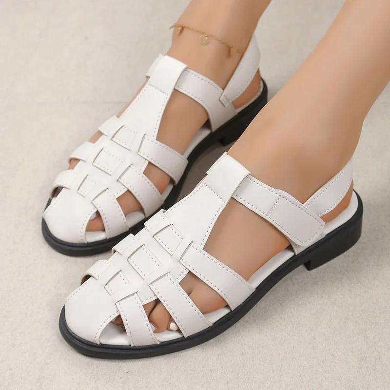 Fashion Sandals for Women Fashion Closed Toe Rome Sandals Women Shoes 2025 Ankle Buckle Low Heel Beach Sandals Non Slip Summer Sandles
