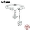 WOSTU 925 Silver Butterfly Link Open Rings For Women Delicate Shiny Zircon Adjustable Ring Fine Party Jewelry Gift