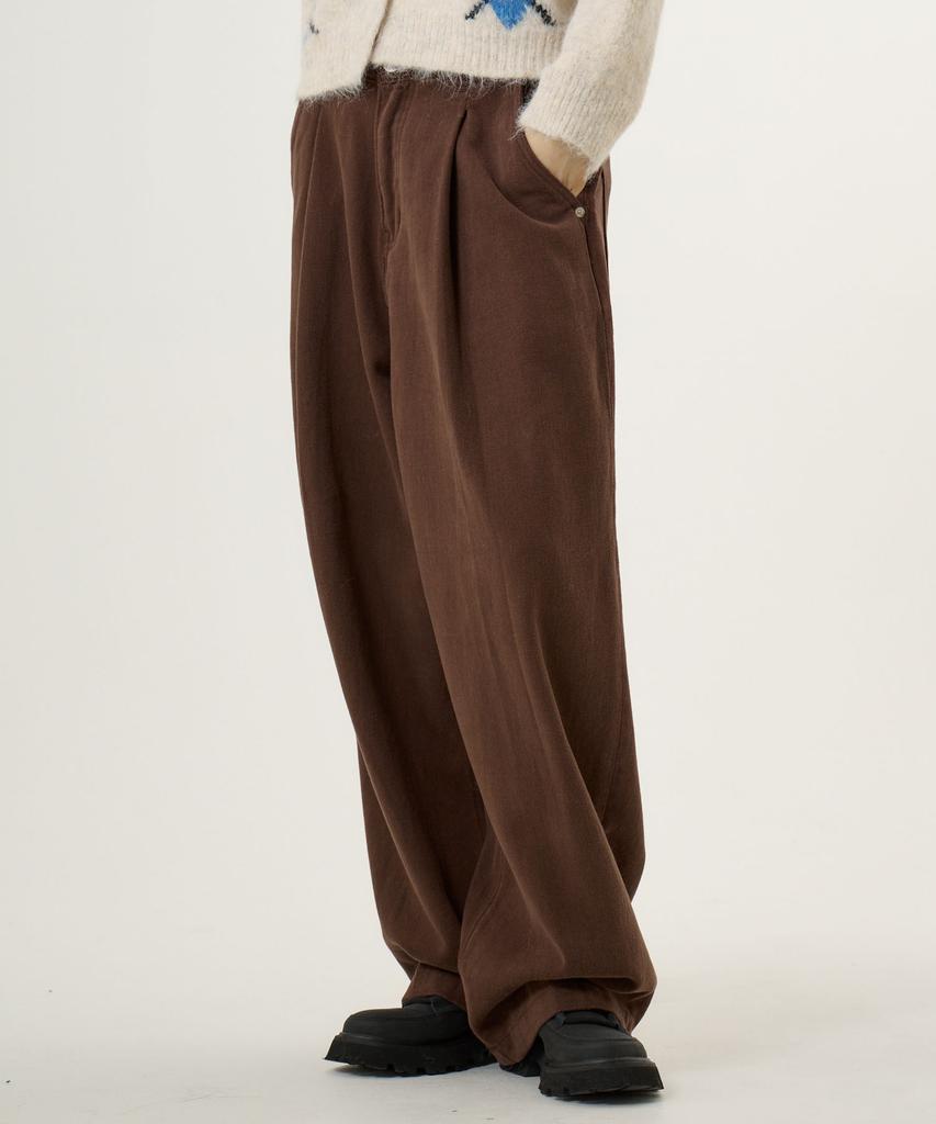 UNKNOWN PLANET Single-Pleat Wide Brushed Cotton Pants Brown