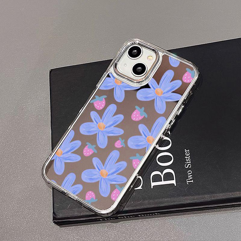 Strawberry flower mirror for iPhone17pormax mobile phone case 16pro niche x Apple 14 all-inclusive 15