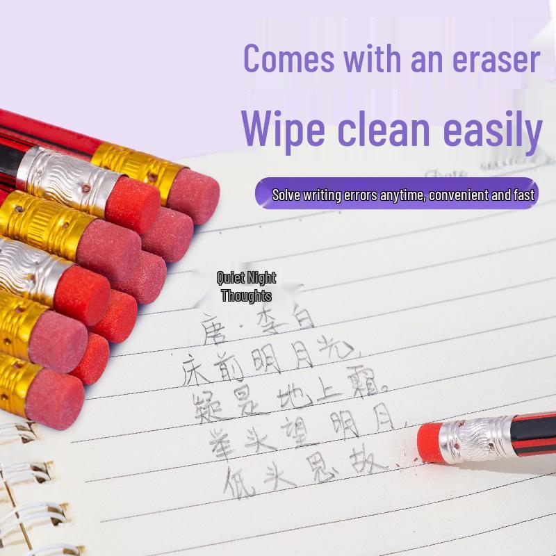 Lápis HB Vermelho Hexagonal para Alunos do Ensino Fundamental e Jardim de Infância com Borracha