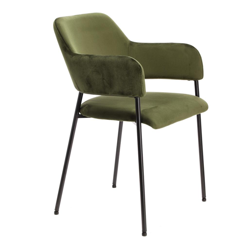Set Of 2 Lima Velvet Chairs With Armrests, Green