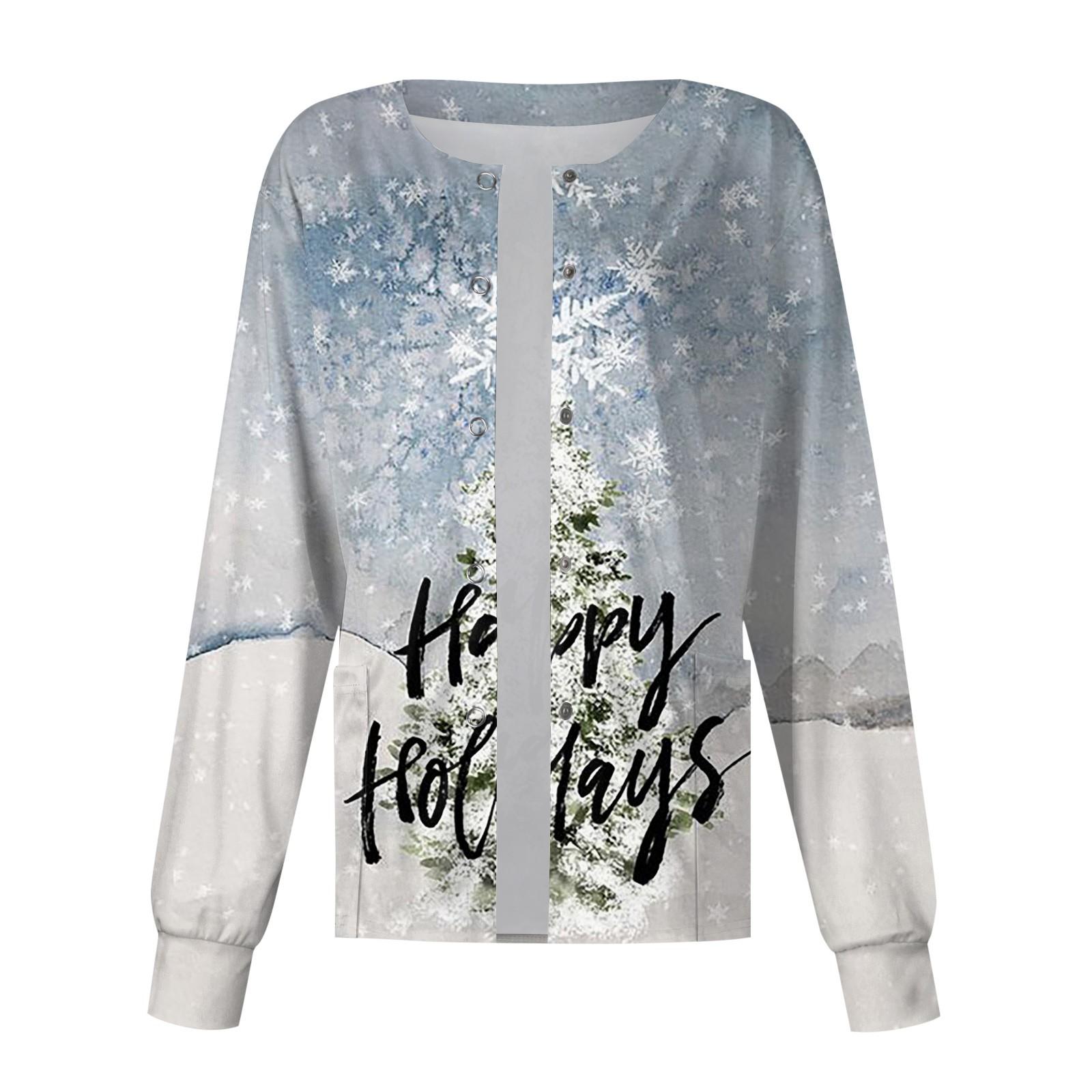 Женский однобортный защитный комбинезон с длинным рукавом и рождественским принтом — фото 5