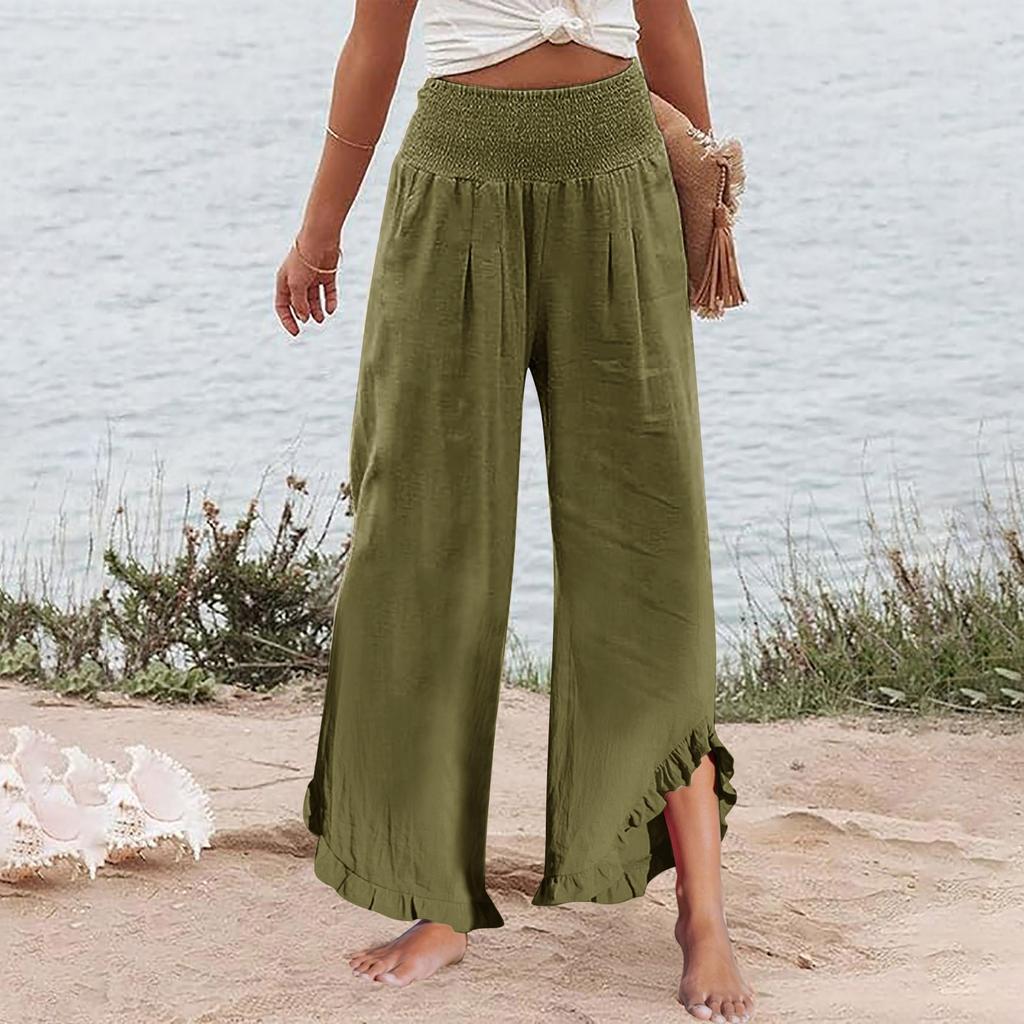 Womens Palazzo Pants Summer Casual Flowy Wide Leg Trousers Beach Travel Vacation Outfits