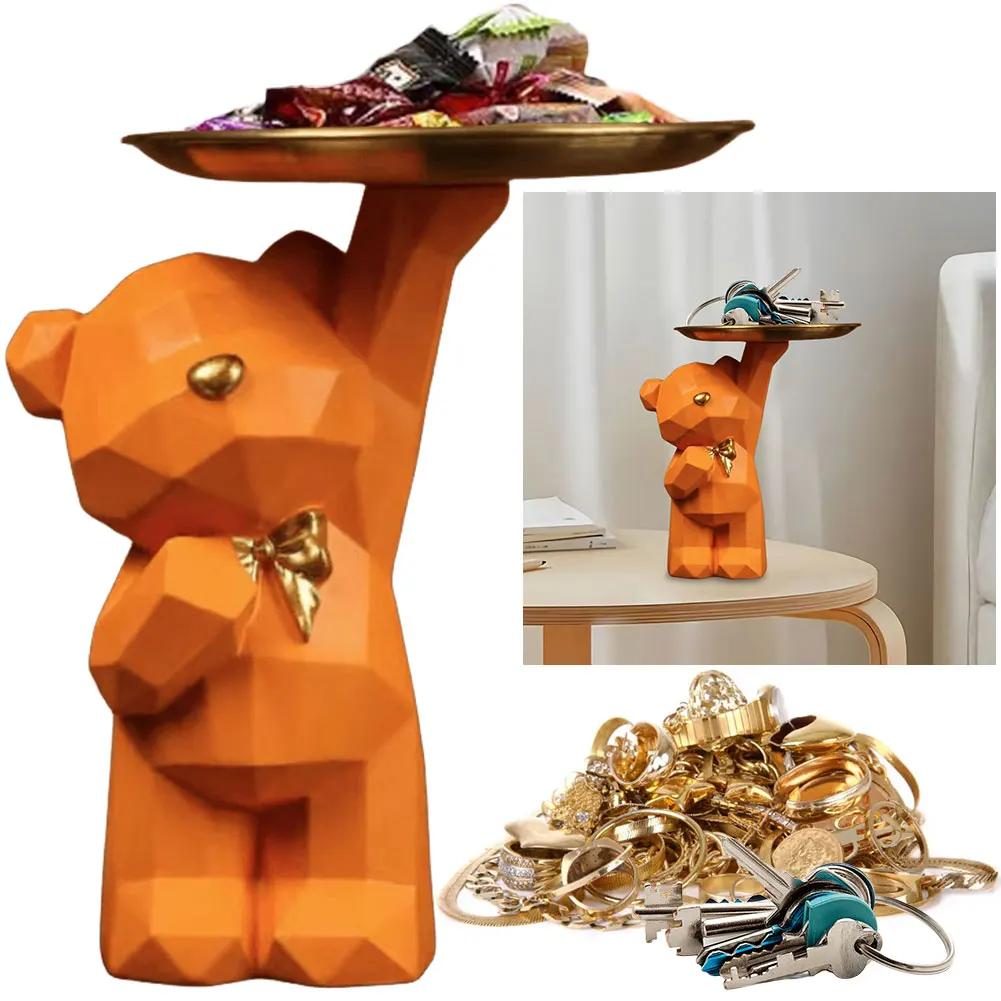 Geometric Bear Resin Storage Box - Decorative Desktop Organizer for Candy, Crafts & Office Supplies, Coffee Shop Home Decor