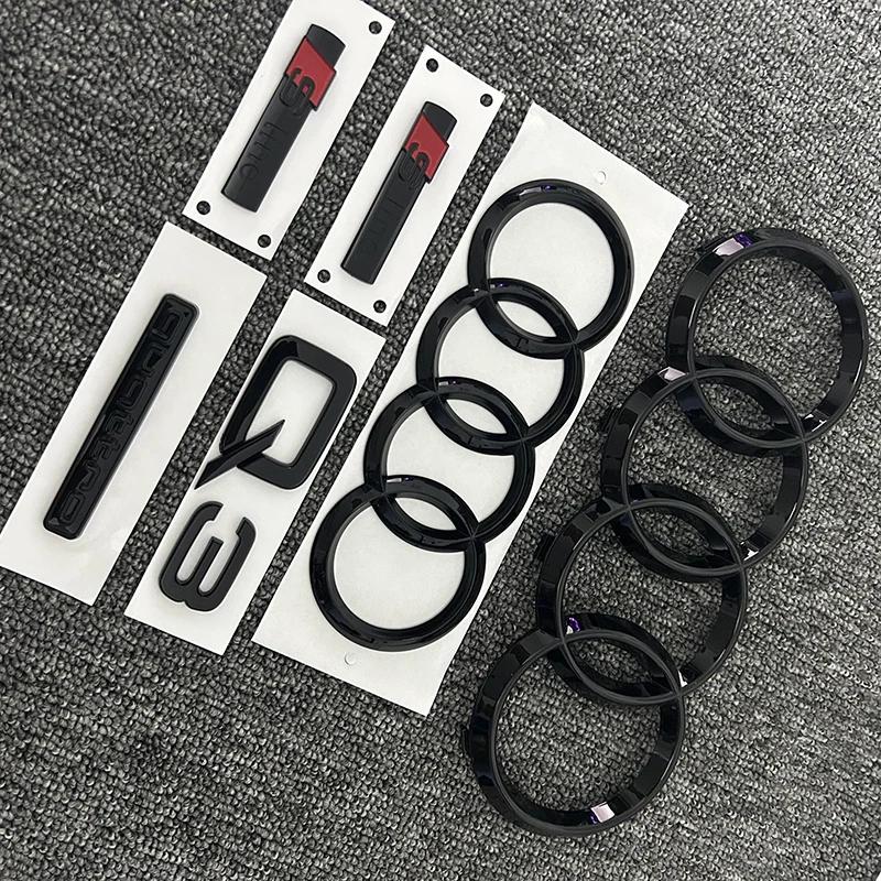 QR1 m1 Q3 2013-2022 4Ring logo ABS Black Car Hood Front Grill Emblem Rear Trunk Badge Sticker  Q3 Sticker Quarrto Sline Emblem